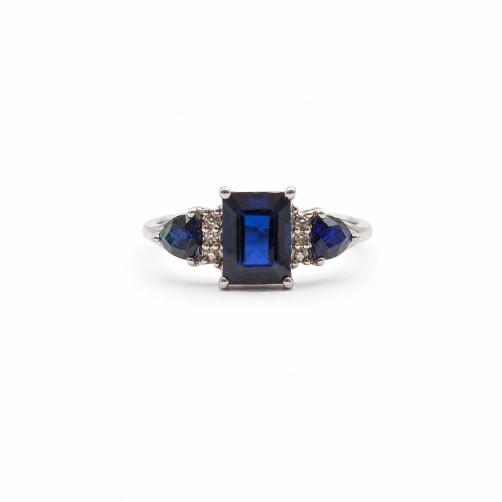 925 Sterling Silver Sapphire Ring Size 7 Blue Gemstone Statement Ring